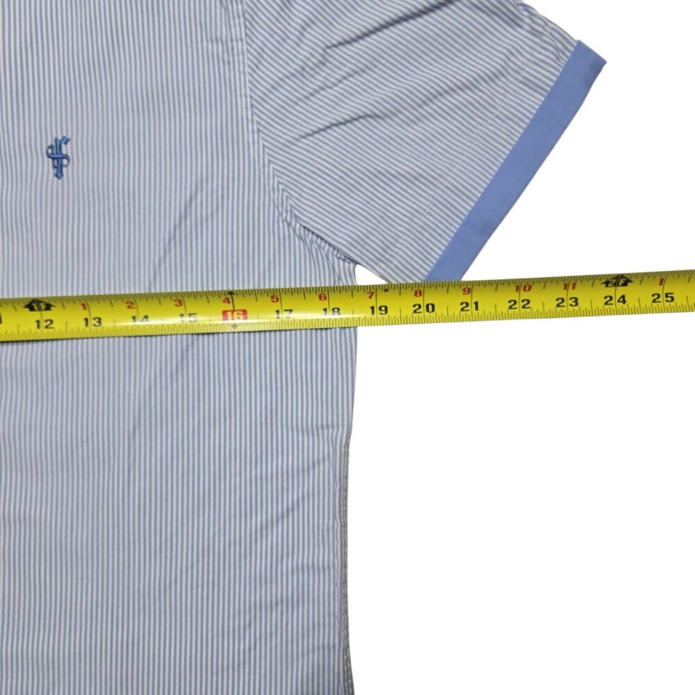 Father Sons Shirt Mens Small Blue White Striped Short Sleeve Button Up Logo - Picture 3 of 12